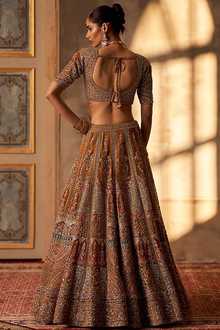 Olive Green Raw Silk Embroidered Bridal Lehenga Set by Angad Singh at Pernia's Pop Up Shop
