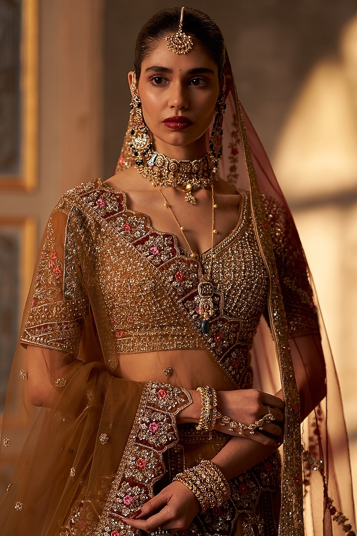Olive Green Raw Silk Embroidered Bridal Lehenga Set by Angad Singh at Pernia's Pop Up Shop