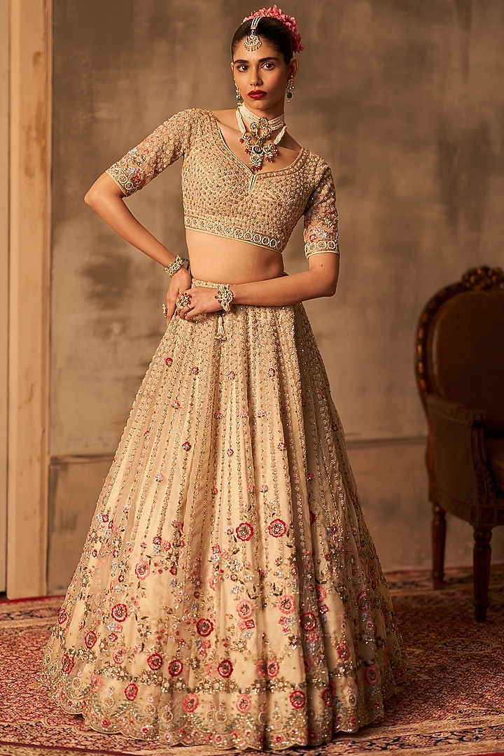 Ivory Organza Embroidered Bridal Lehenga Set by Angad Singh at Pernia's Pop Up Shop