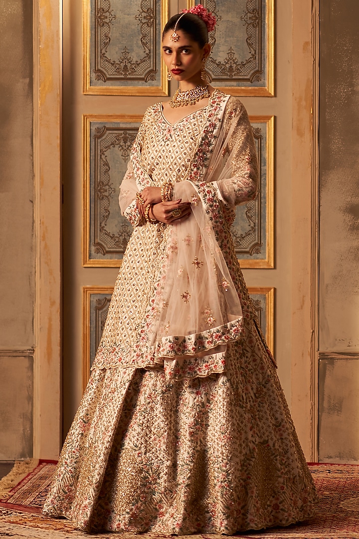 Blush Pink Raw Silk Embroidered Bridal Lehenga Set by Angad Singh at Pernia's Pop Up Shop