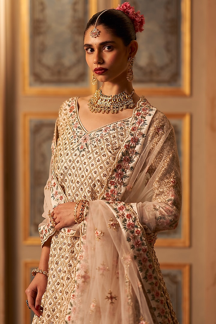 Blush Pink Raw Silk Embroidered Bridal Lehenga Set by Angad Singh at Pernia's Pop Up Shop