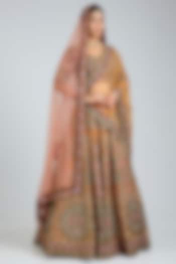 Mustard Organza Embroidered Bridal Lehenga Set by Angad Singh at Pernia's Pop Up Shop