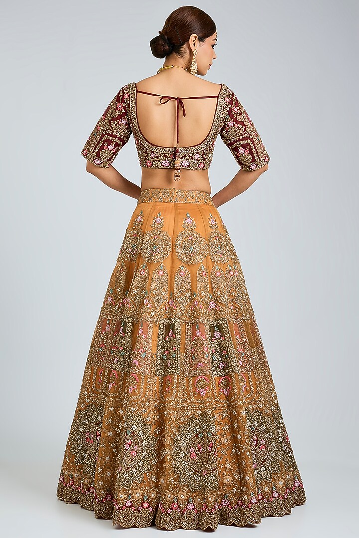 Mustard Organza Embroidered Bridal Lehenga Set by Angad Singh at Pernia's Pop Up Shop