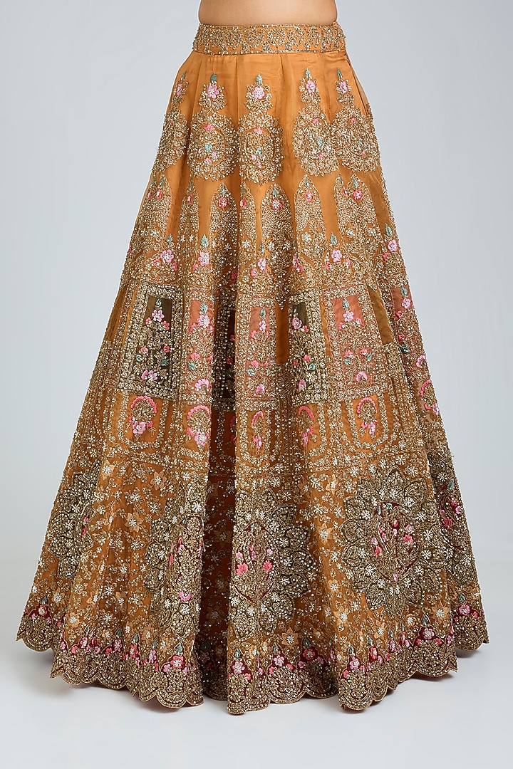 Mustard Organza Embroidered Bridal Lehenga Set by Angad Singh at Pernia's Pop Up Shop