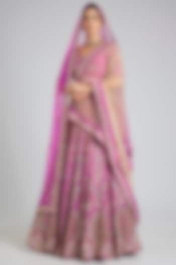 Rani Pink Raw Silk Embroidered Wedding Lehenga Set by Angad Singh at Pernia's Pop Up Shop