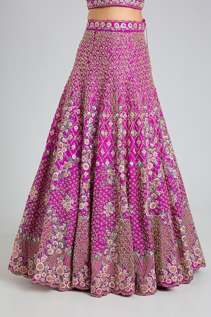 Rani Pink Raw Silk Embroidered Wedding Lehenga Set by Angad Singh at Pernia's Pop Up Shop