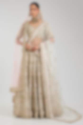 Ivory Raw Silk Bridal Lehenga Set by Angad Singh at Pernia's Pop Up Shop