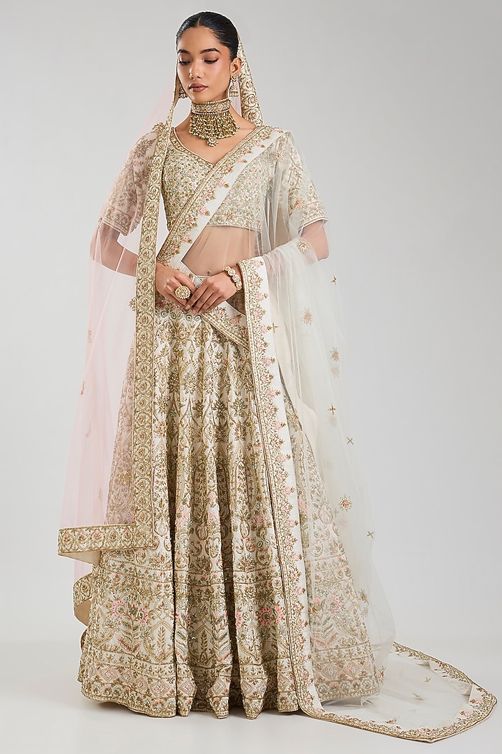 Ivory Raw Silk Bridal Lehenga Set by Angad Singh at Pernia's Pop Up Shop