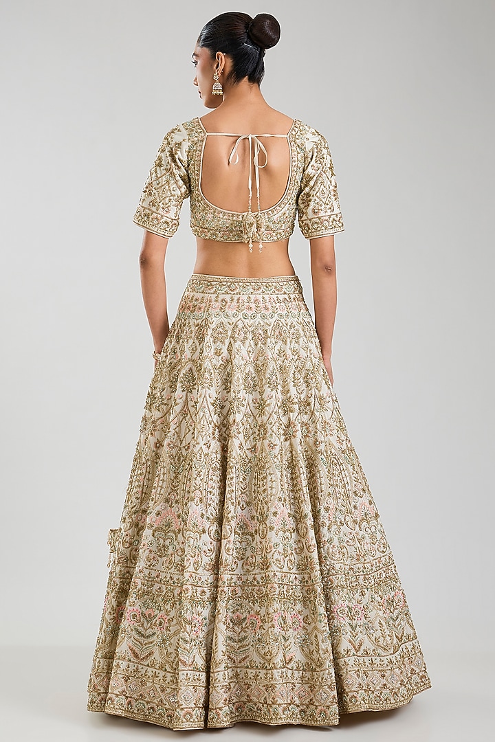 Ivory Raw Silk Bridal Lehenga Set by Angad Singh at Pernia's Pop Up Shop
