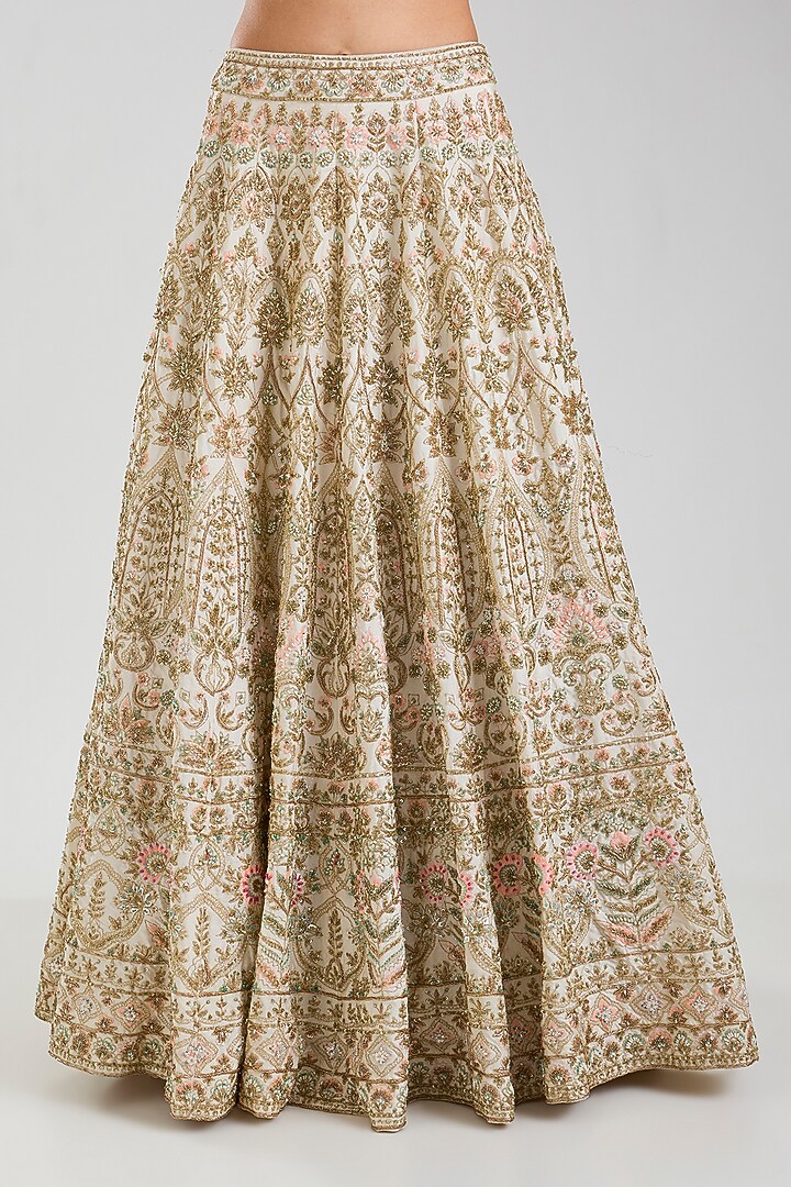 Ivory Raw Silk Bridal Lehenga Set by Angad Singh at Pernia's Pop Up Shop