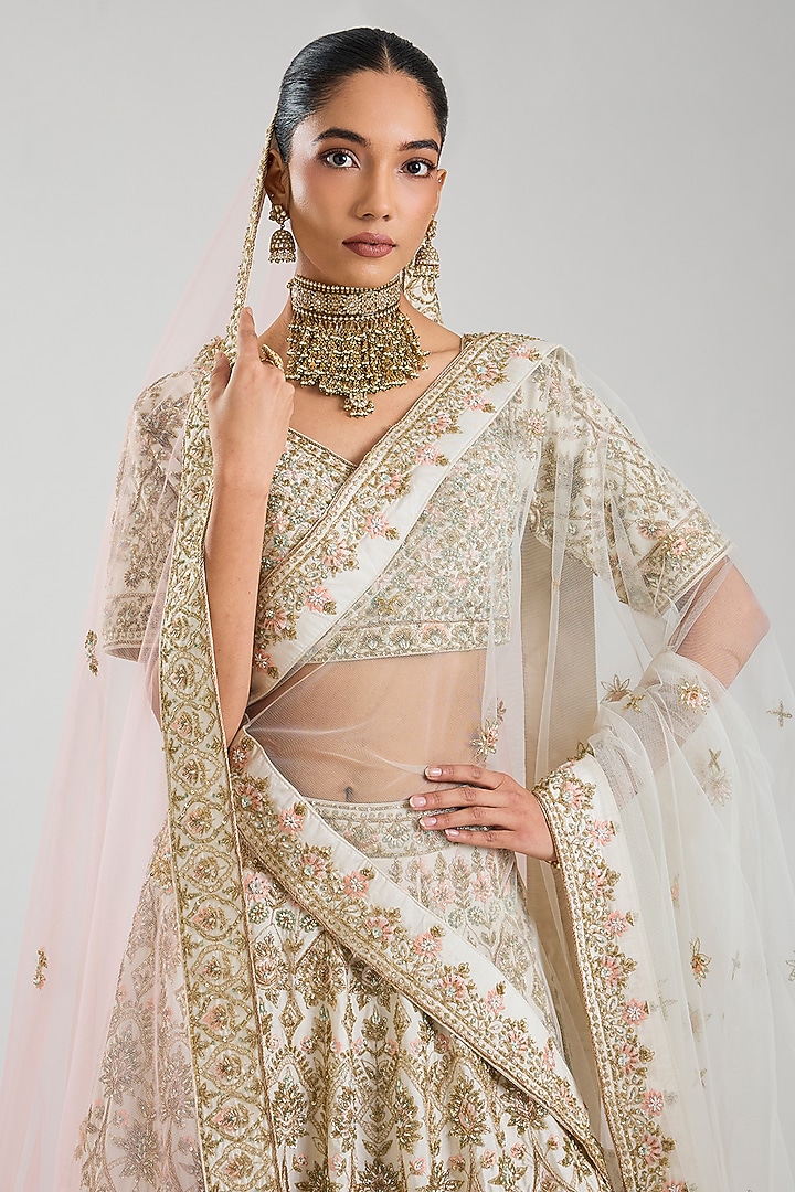Ivory Raw Silk Bridal Lehenga Set by Angad Singh at Pernia's Pop Up Shop