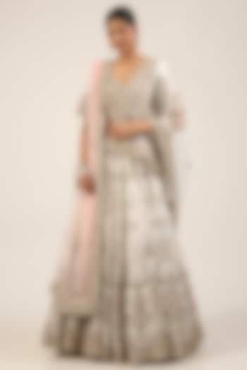 Ivory Raw Silk Embroidered Bridal Lehenga Set by Angad Singh at Pernia's Pop Up Shop