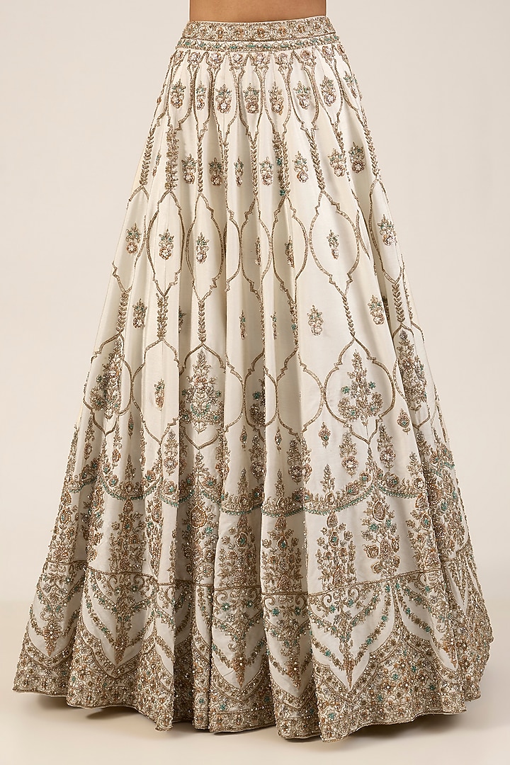 Ivory Raw Silk Embroidered Bridal Lehenga Set by Angad Singh at Pernia's Pop Up Shop