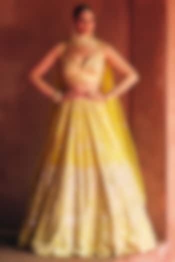 Yellow Raw Silk Thread Embroidered Wedding Lehenga Set by Angad Singh at Pernia's Pop Up Shop