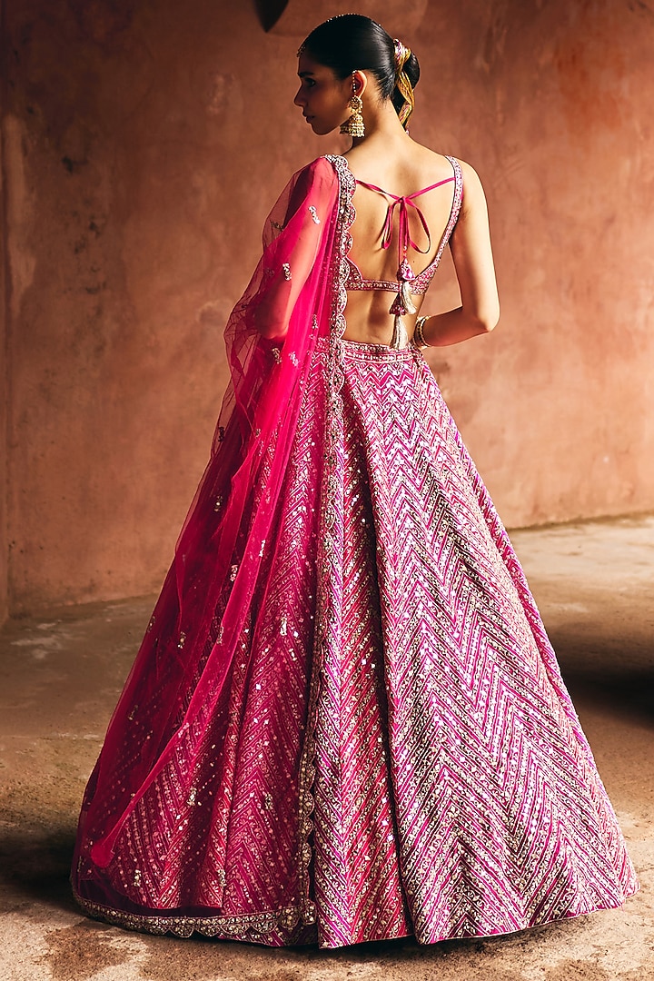 Multi-Colored Raw Silk Mirror Embroidered Wedding Lehenga Set by Angad Singh at Pernia's Pop Up Shop