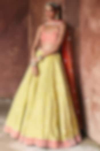 Yellow Raw Silk Mirror Embroidered Wedding Lehenga Set by Angad Singh at Pernia's Pop Up Shop