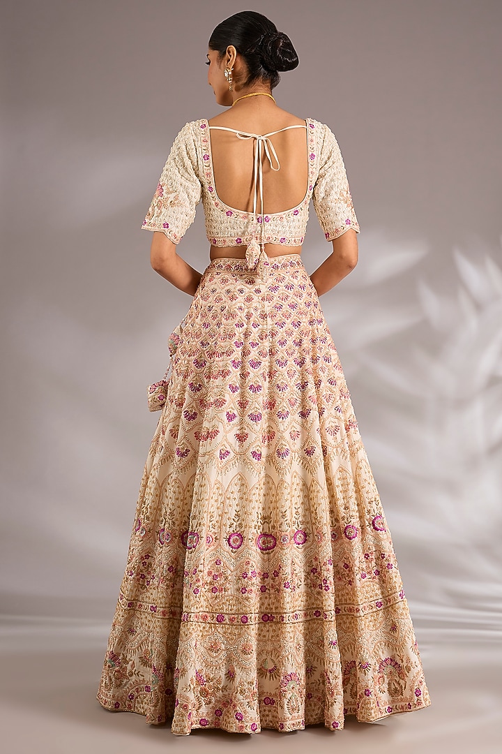 Ivory Raw Silk Embroidered Bridal Lehenga Set by Angad Singh at Pernia's Pop Up Shop