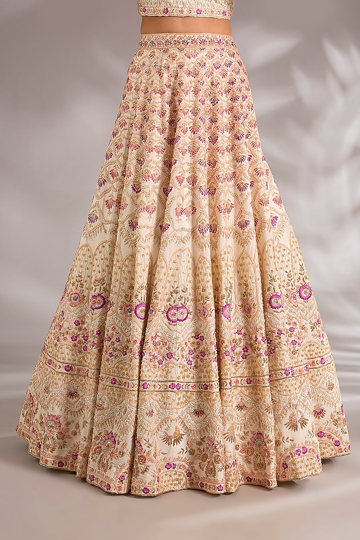 Ivory Raw Silk Embroidered Bridal Lehenga Set by Angad Singh at Pernia's Pop Up Shop