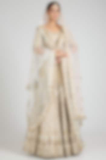 Ivory Raw Silk Embroidered Bridal Lehenga Set by Angad Singh at Pernia's Pop Up Shop
