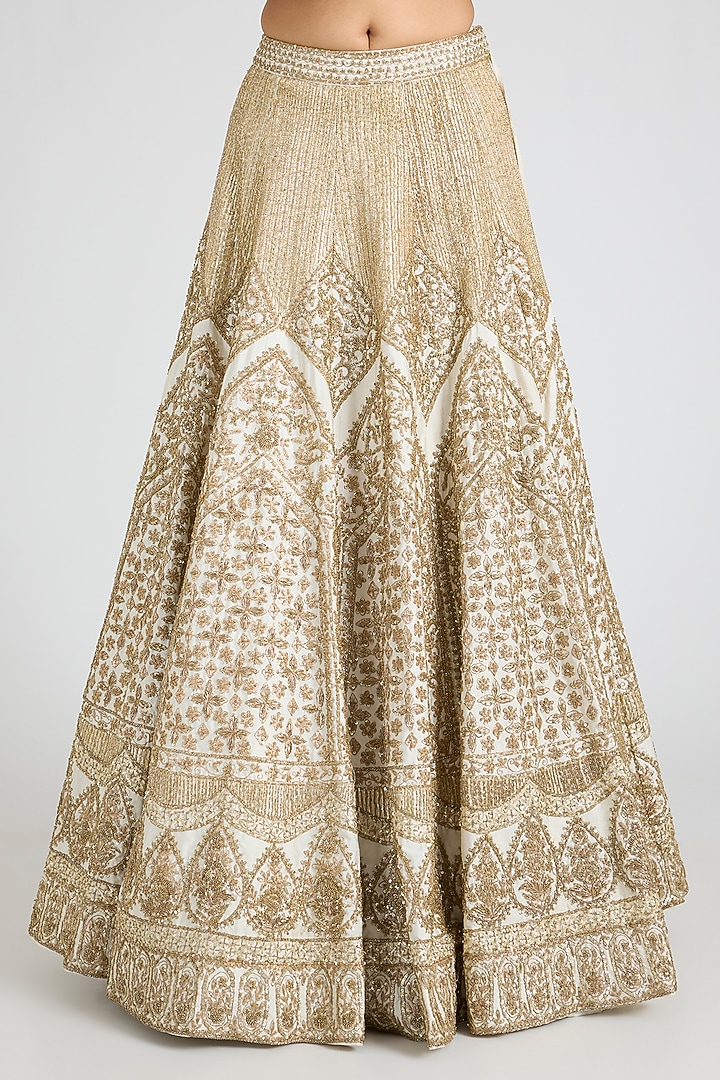 Ivory Raw Silk Embroidered Bridal Lehenga Set by Angad Singh at Pernia's Pop Up Shop
