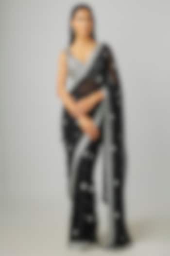 Black Georgette Wedding Saree Set by Angad Singh at Pernia's Pop Up Shop