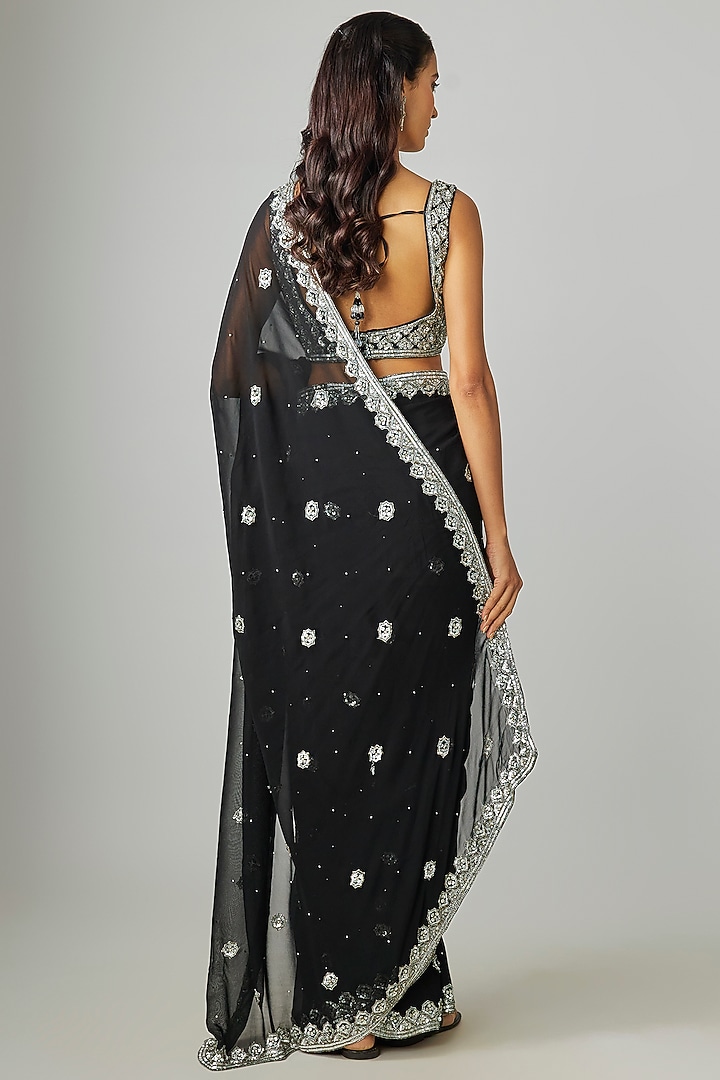 Black Georgette Wedding Saree Set by Angad Singh at Pernia's Pop Up Shop
