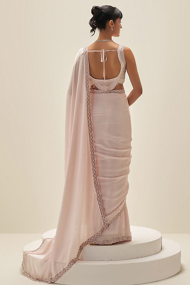 Blush Pink Satin Mirage Wedding Saree Set by Angad Singh at Pernia's Pop Up Shop
