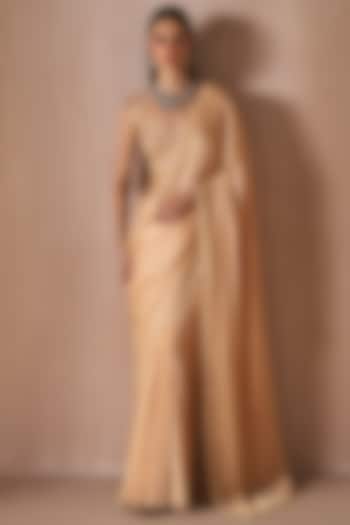 Champagne Gold Satin Golden Hour Wedding Saree Set by Angad Singh at Pernia's Pop Up Shop