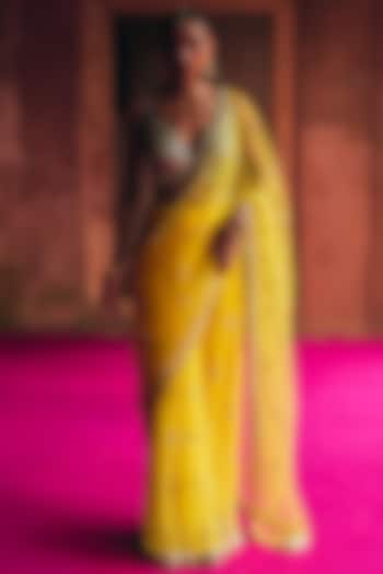 Yellow Net Wedding Saree Set by Angad Singh at Pernia's Pop Up Shop