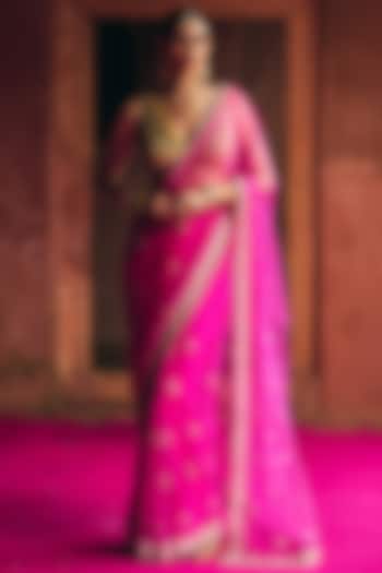 Rani Pink Net Wedding Saree Set by Angad Singh at Pernia's Pop Up Shop