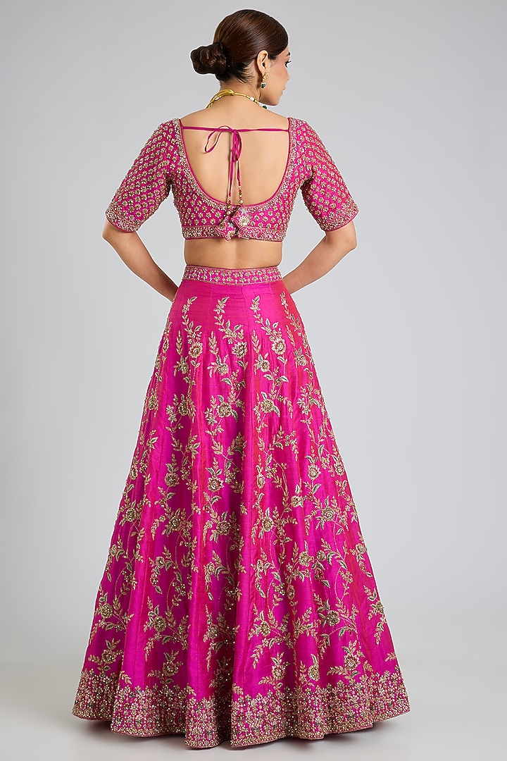 Rani Pink Raw Silk Embroidered Wedding Lehenga Set by Angad Singh at Pernia's Pop Up Shop