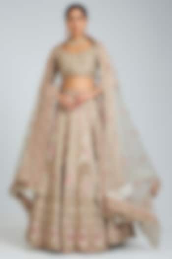 Ivory Raw Silk Embroidered Bridal Lehenga Set by Angad Singh at Pernia's Pop Up Shop