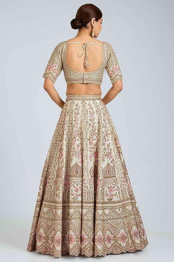 Ivory Raw Silk Embroidered Bridal Lehenga Set by Angad Singh at Pernia's Pop Up Shop