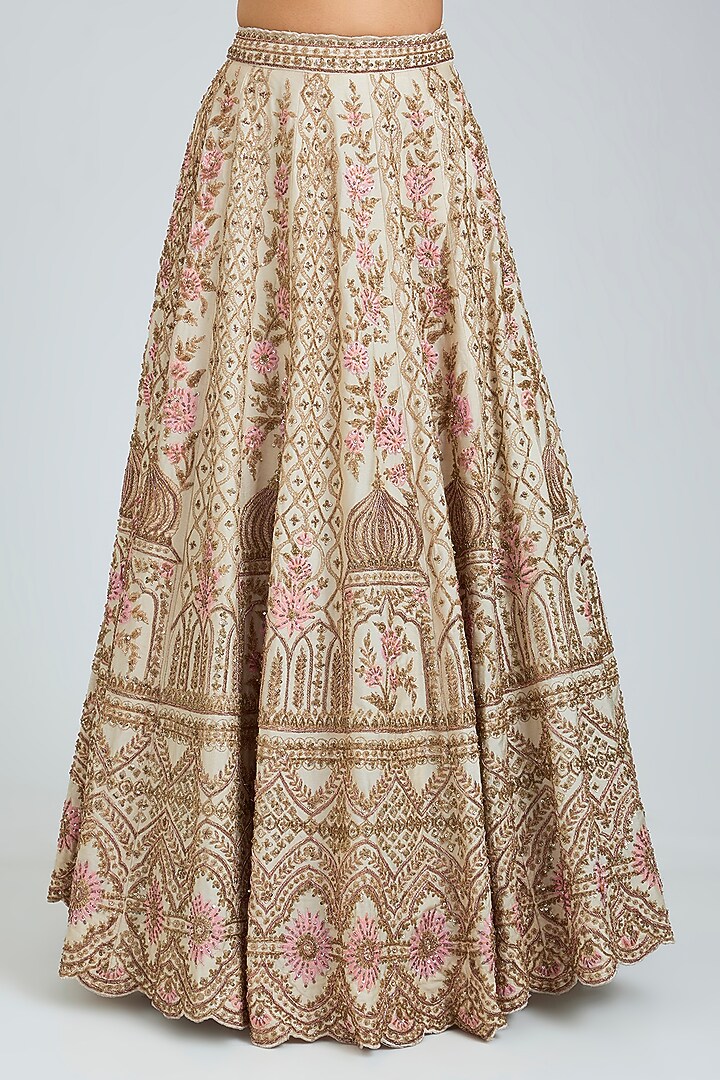 Ivory Raw Silk Embroidered Bridal Lehenga Set by Angad Singh at Pernia's Pop Up Shop