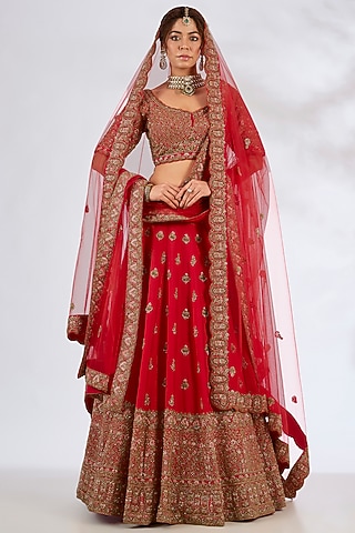 fitted lace wedding dress Designer Red Bridal Lehenga Dress for Indian Bridal Wear – Nameera by Farooq main image 0