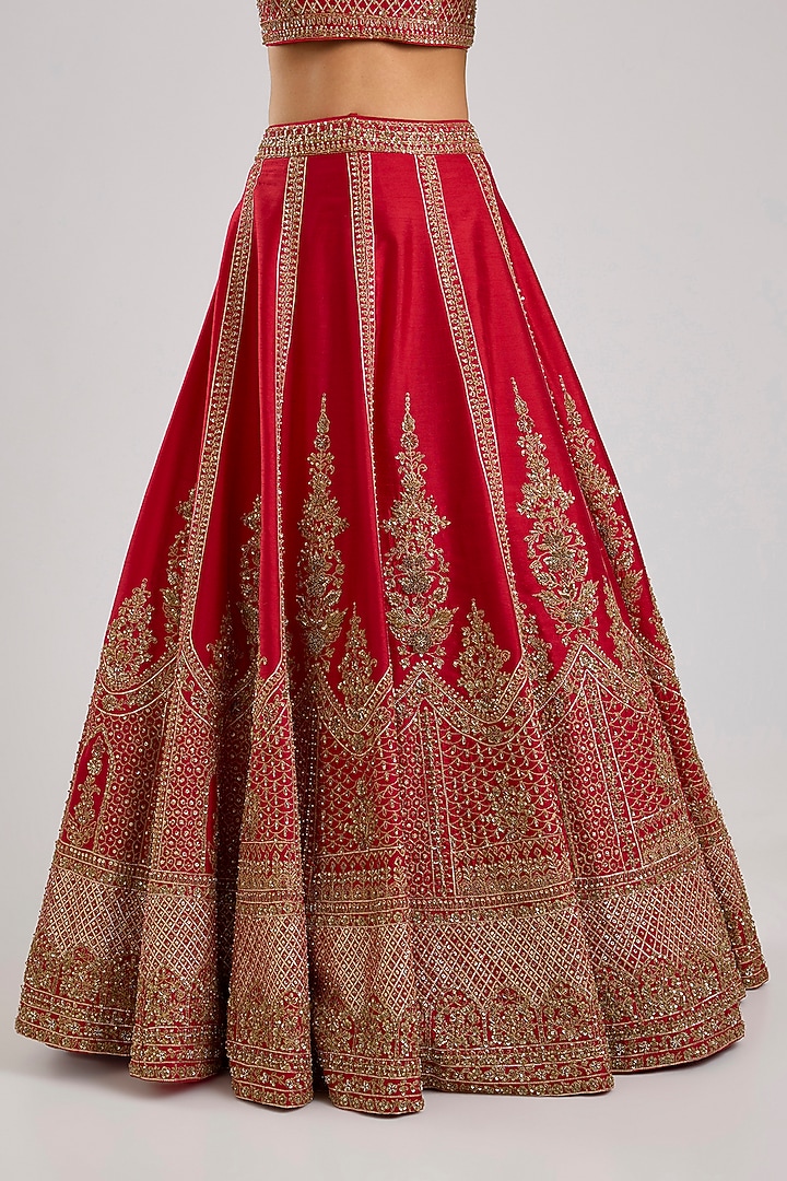 Red Raw Silk Bridal Lehenga Set by Angad Singh at Pernia's Pop Up Shop