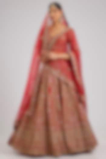 Red Raw Silk Wedding Lehenga Set by Angad Singh at Pernia's Pop Up Shop