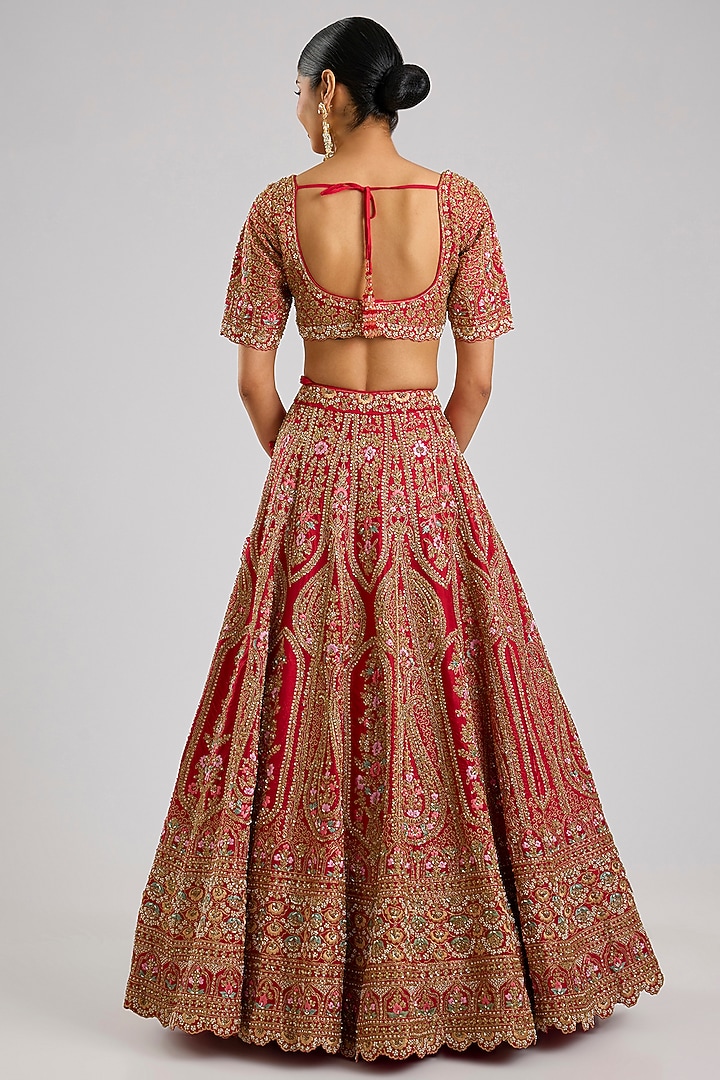 Red Raw Silk Wedding Lehenga Set by Angad Singh at Pernia's Pop Up Shop