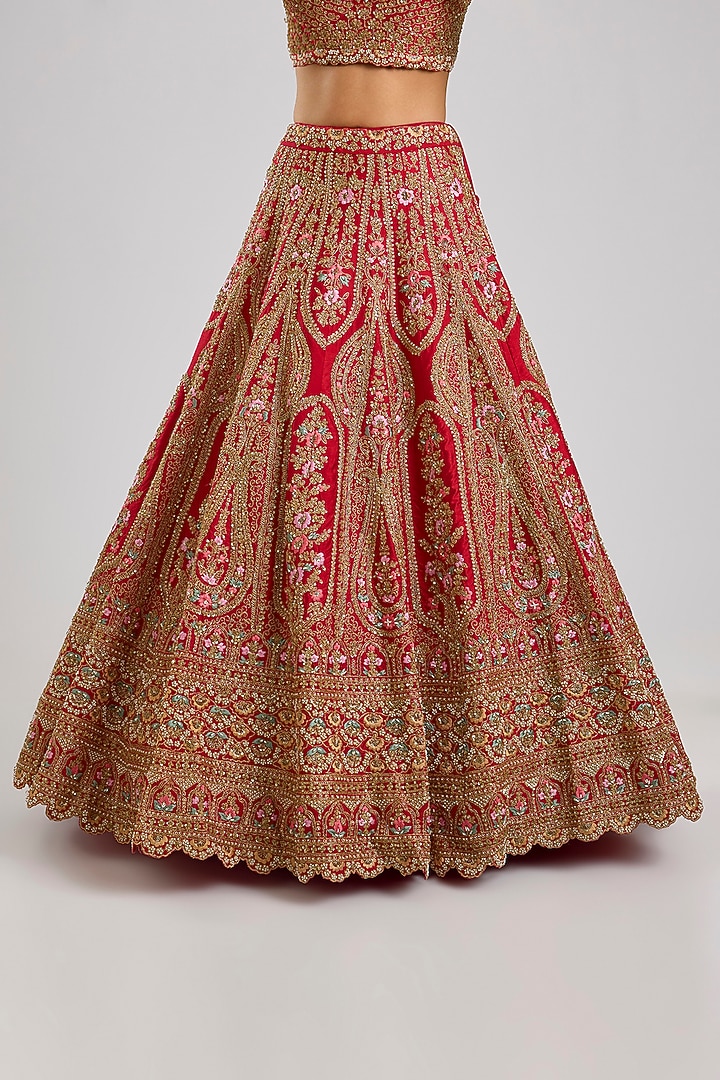 Red Raw Silk Wedding Lehenga Set by Angad Singh at Pernia's Pop Up Shop