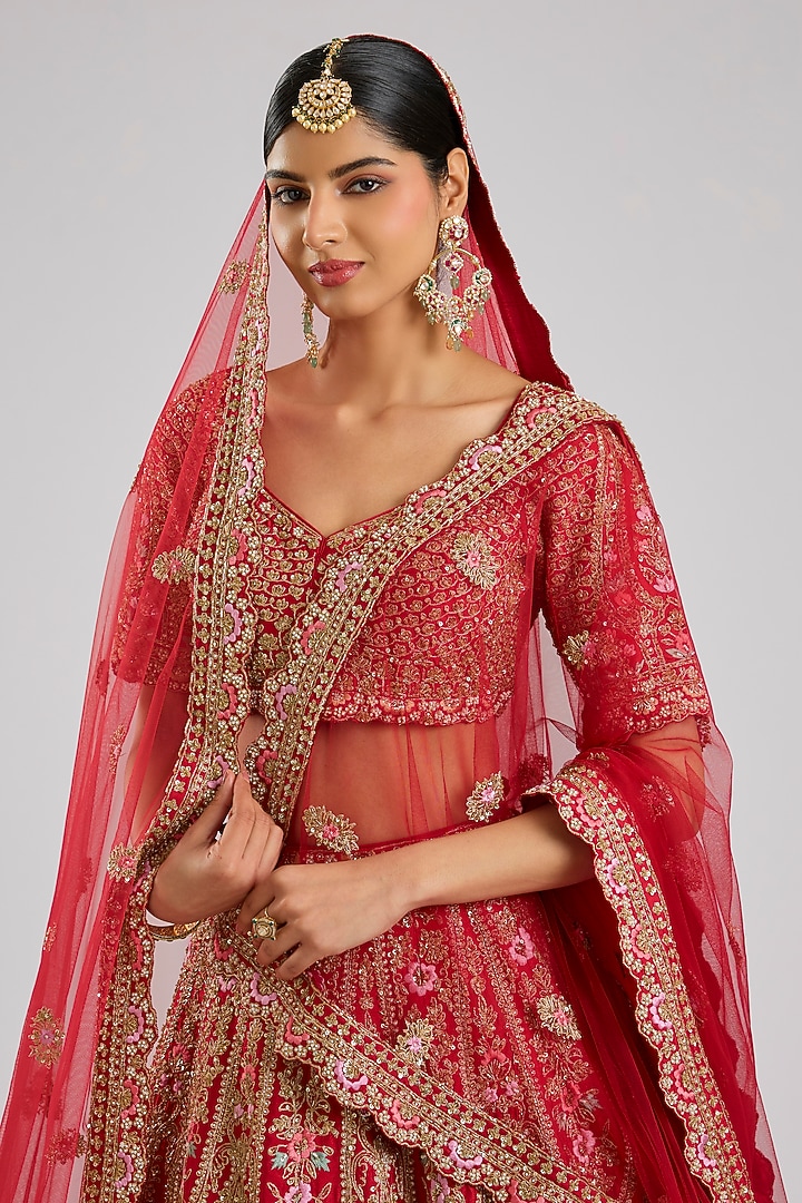 Red Raw Silk Wedding Lehenga Set by Angad Singh at Pernia's Pop Up Shop
