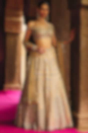 Champagne Gold Organza Mirror Embroidered Bridal Lehenga Set by Angad Singh at Pernia's Pop Up Shop