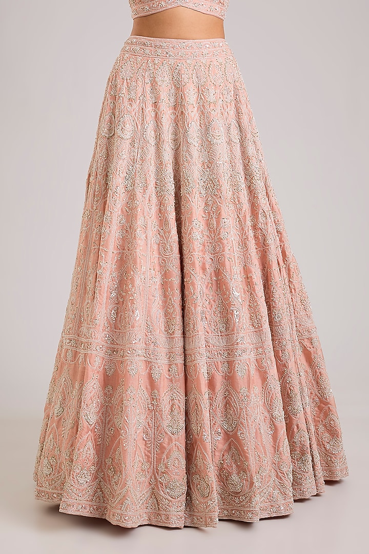 Peach Raw Silk Embroidered Bridal Lehenga Set by Angad Singh at Pernia's Pop Up Shop