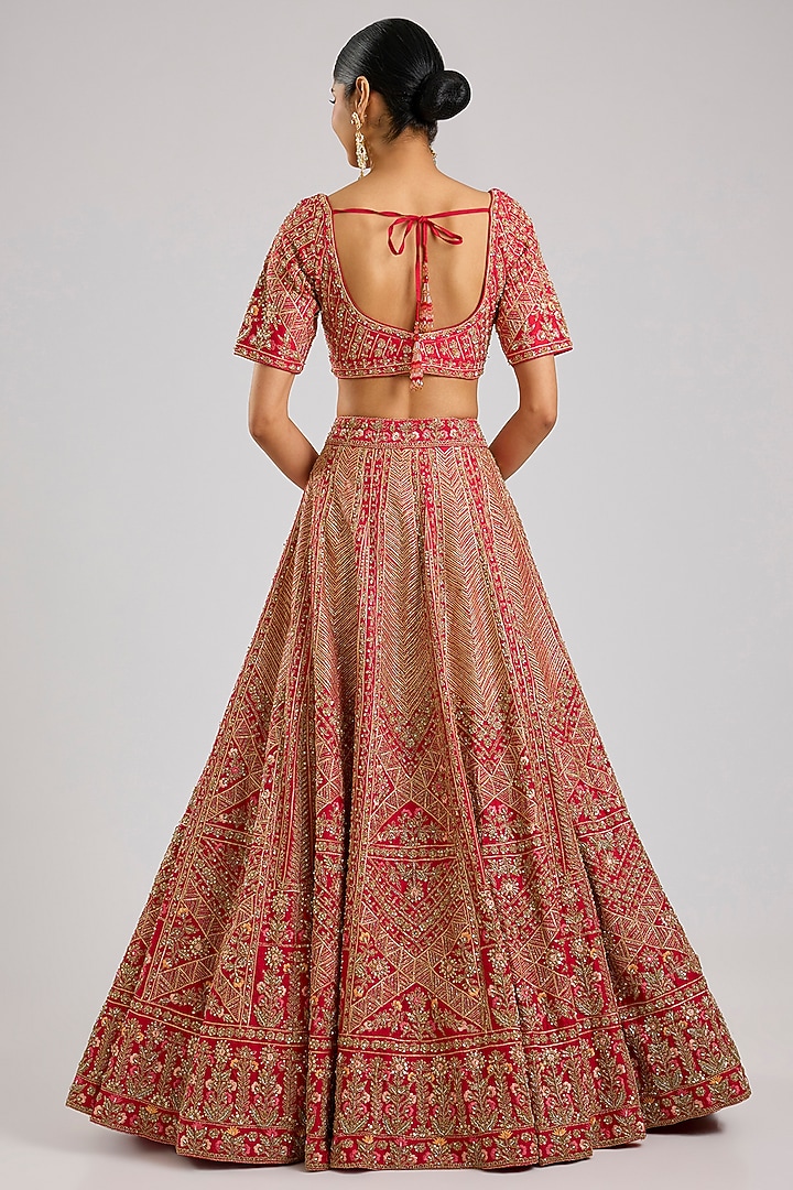 Red Raw Silk Bridal Lehenga Set by Angad Singh at Pernia's Pop Up Shop