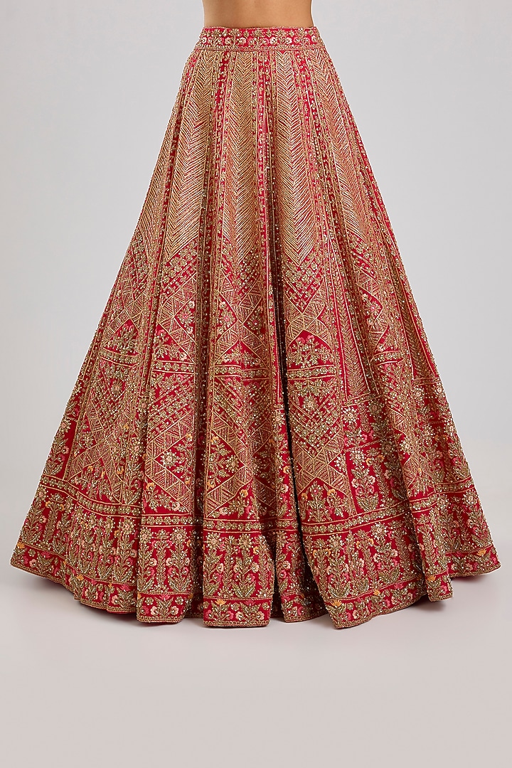 Red Raw Silk Bridal Lehenga Set by Angad Singh at Pernia's Pop Up Shop