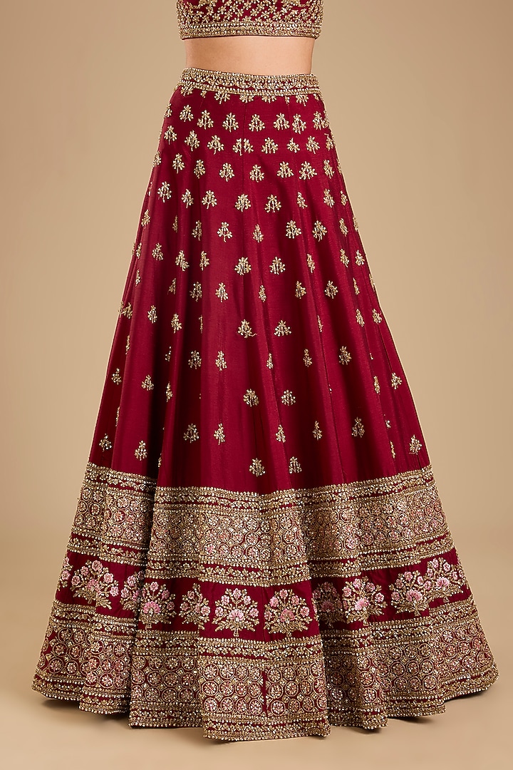 Maroon Raw Silk Embroidered Wedding Lehenga Set by Angad Singh at Pernia's Pop Up Shop