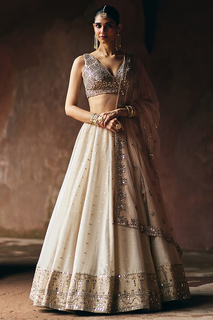 Gold Banarasi Tissue Wedding Lehenga Set by Angad Singh at Pernia's Pop Up Shop