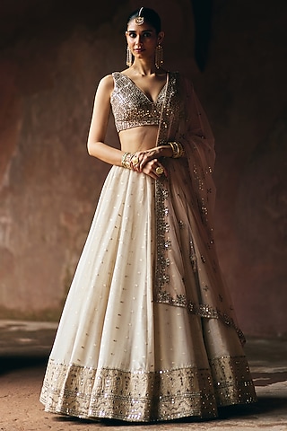 Gold Banarasi Tissue Lehenga Set by Angad Singh