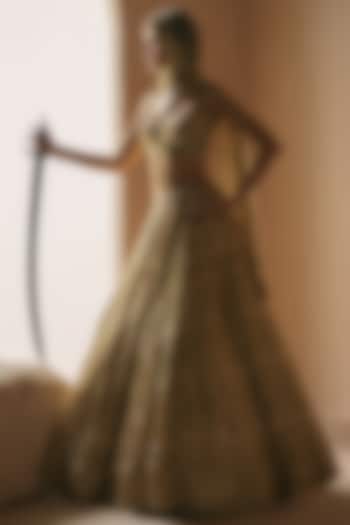 Champagne Gold Organza Sequins Embroidered Bridal Lehenga Set by Angad Singh at Pernia's Pop Up Shop