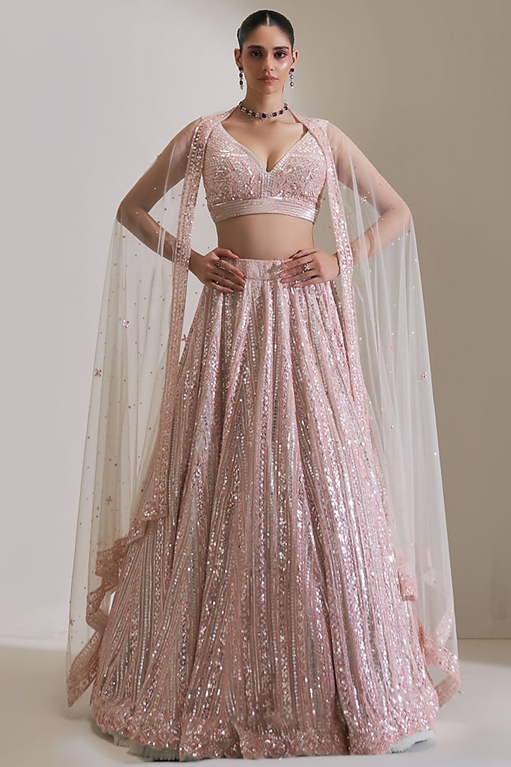 Sea Green Satin Organza Crystal Embroidered Bridal Lehenga Set by Angad Singh at Pernia's Pop Up Shop