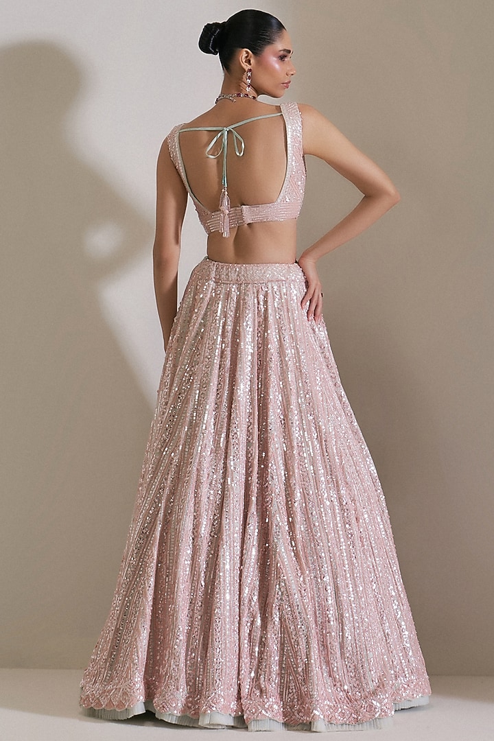 Sea Green Satin Organza Crystal Embroidered Bridal Lehenga Set by Angad Singh at Pernia's Pop Up Shop